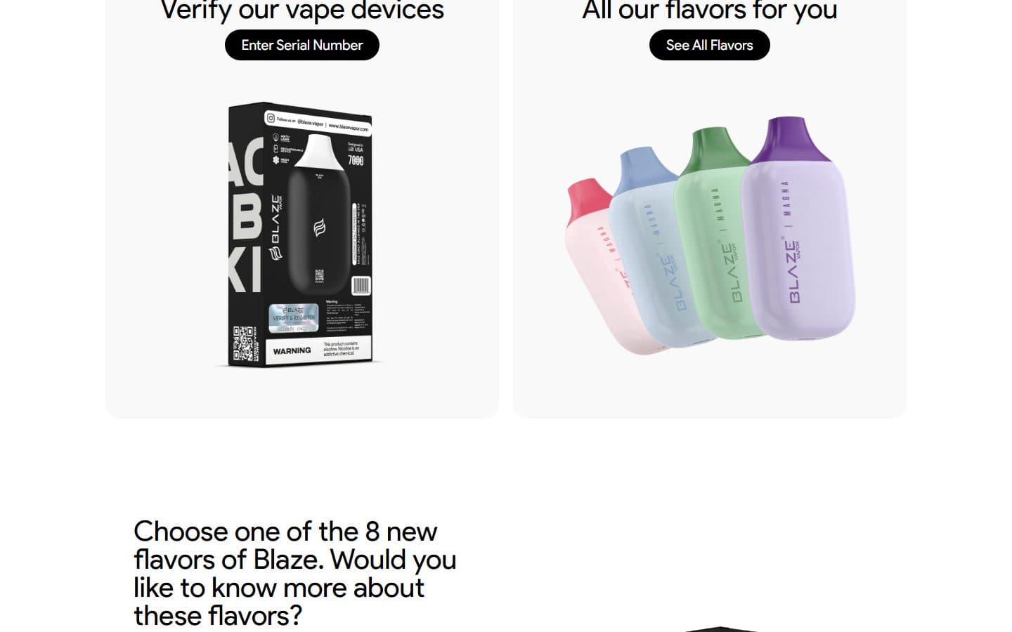 Sección 2 del sitio de Blaze Vapor