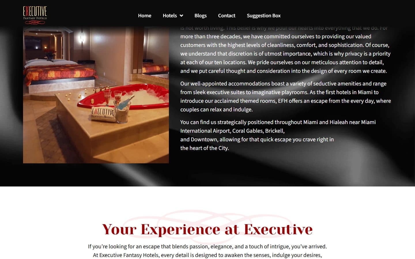 Sección 1 del sitio de Executive Fantasy Hotels